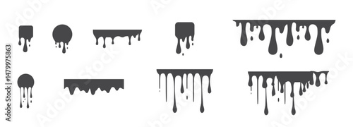 Dripping ink. Vector illustration. Liquid paint splash. Black dripping frames.
