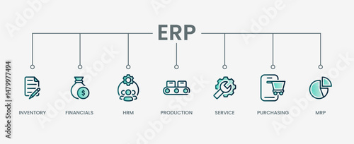 ERP set icon with modern green concept