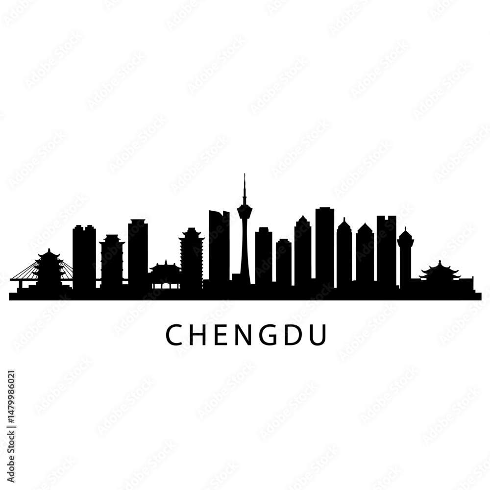 Fototapeta premium Chengdu Skyline Silhouette with China, and Cityscape.