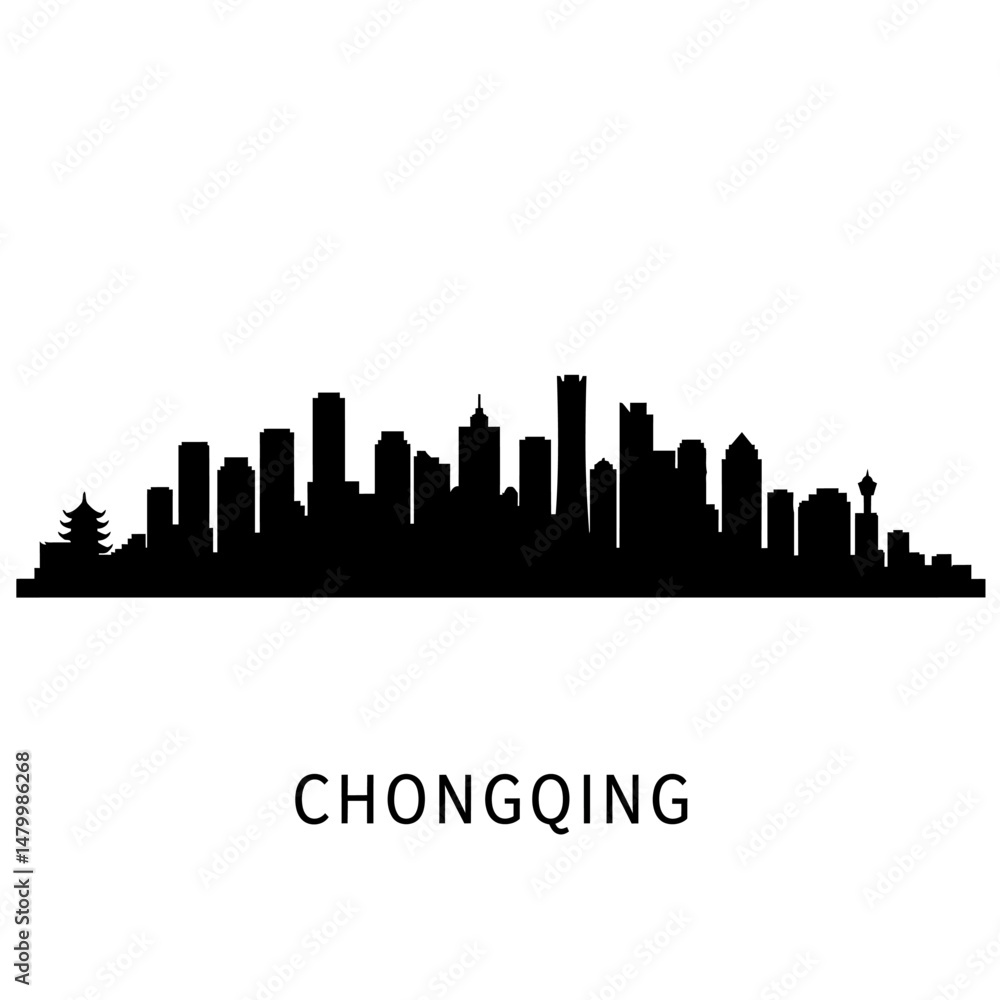 Chongqing Skyline with Black Silhouette, and Cityscape. Chongqing Skyline with Black Silhouette, and Cityscape.