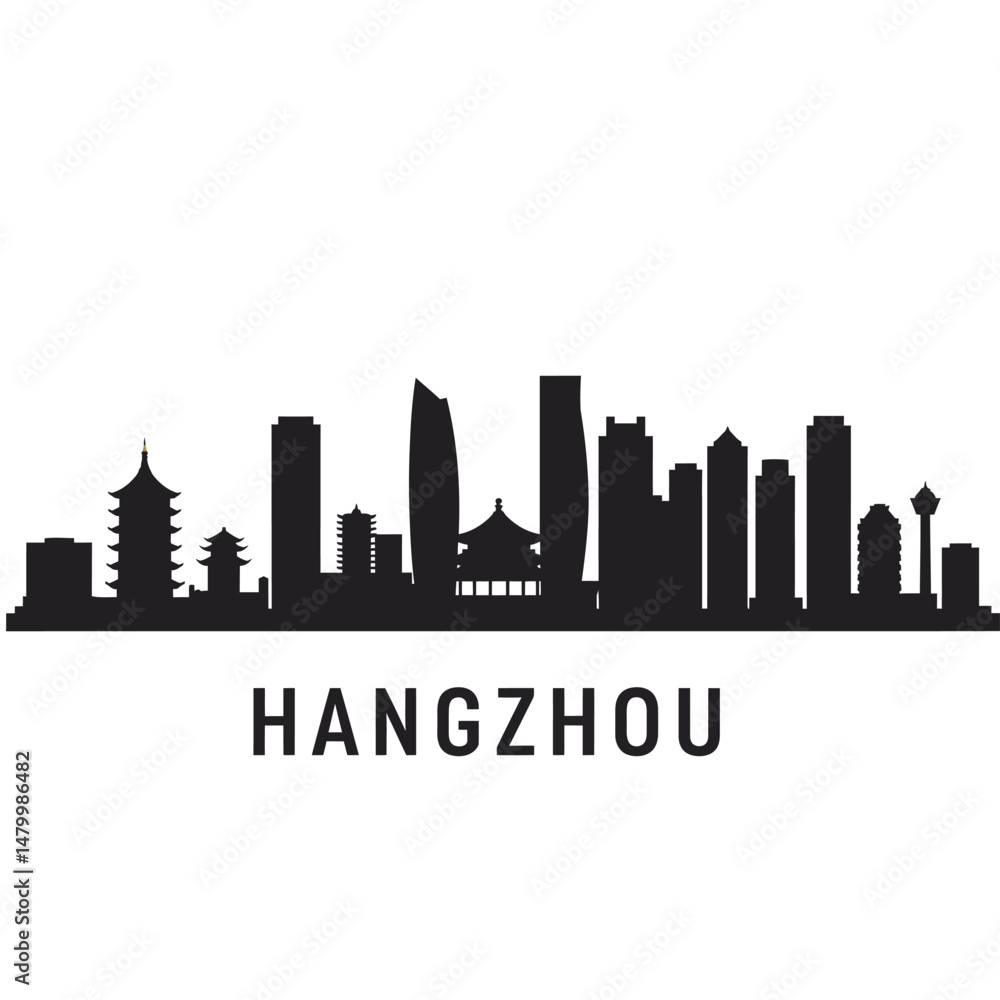 Naklejka premium Hangzhou Skyline China City Silhouette Vector.