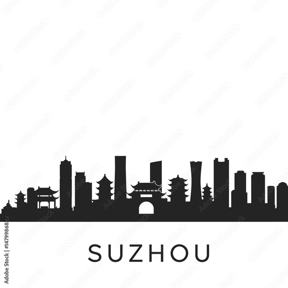 Fototapeta premium Suzhou China Skyline Silhouette Vector.