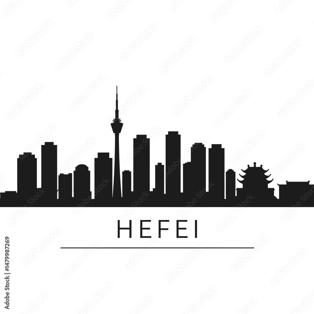 Fototapeta premium Hefei China Skyline Black Silhouette.