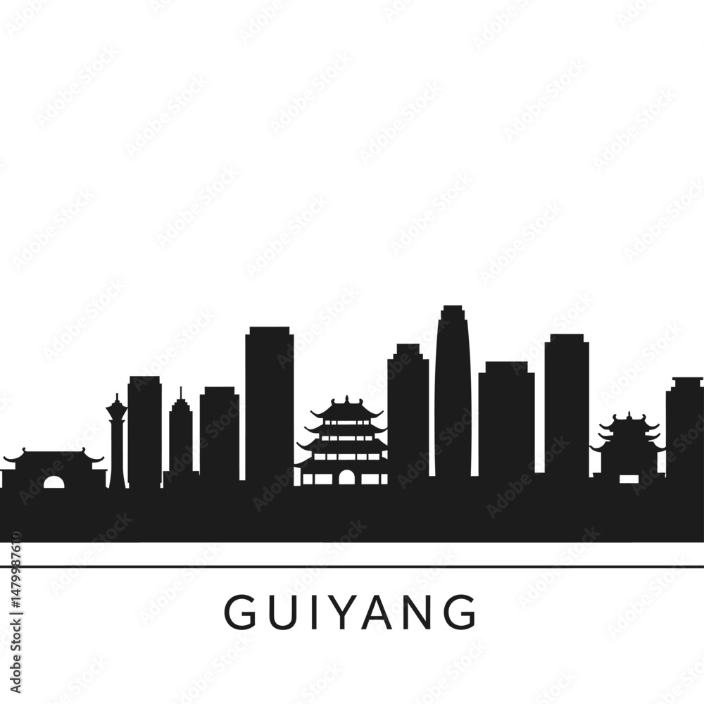 Naklejka premium Guiyang Skyline China Cityscape Silhouette.