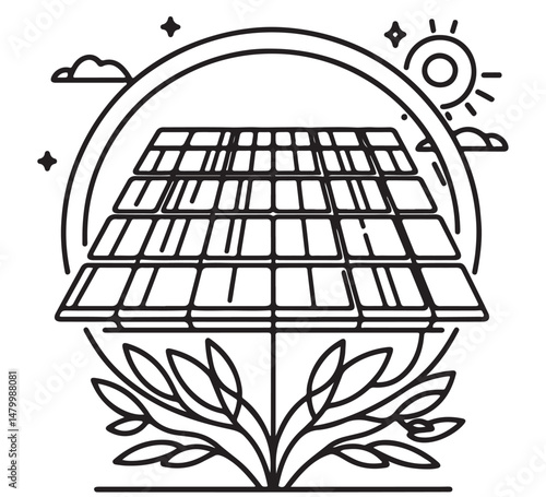 Alternative sources of energy wind, solar hand drawn sketch. Vector