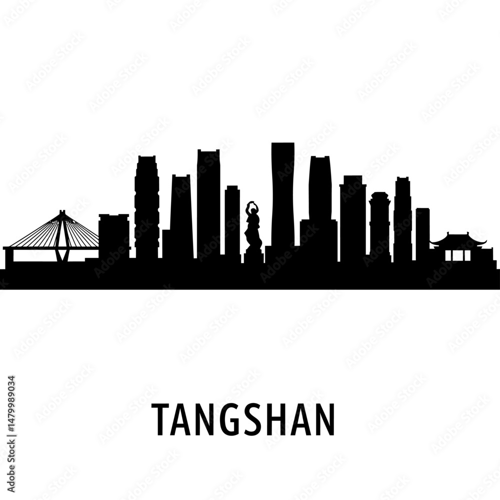 Naklejka premium Tangshan China Skyline Silhouette with Black and White.