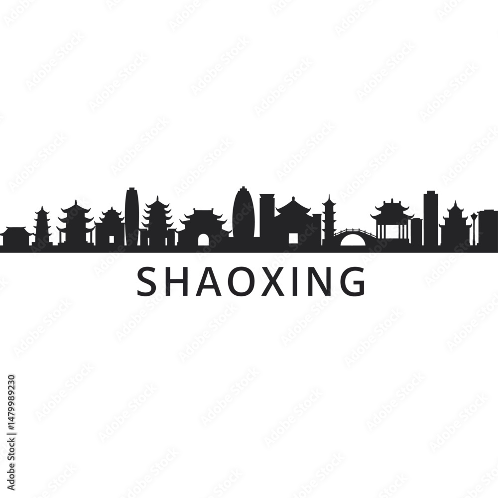 Naklejka premium Shaoxing with China City Skyline Silhouette.