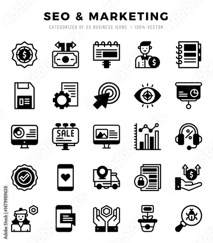 Set of SEO & Marketing Icons. Simple Lineal Filled art style icons pack.