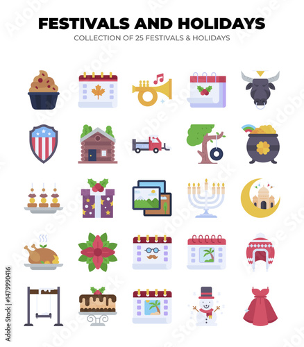 Festivals and Holidays. Collection of 25 Festive Icons