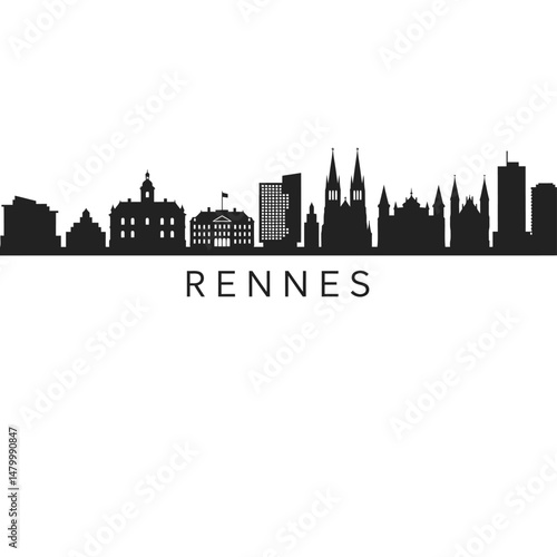 Rennes skyline with city silhouette, vector, and France.