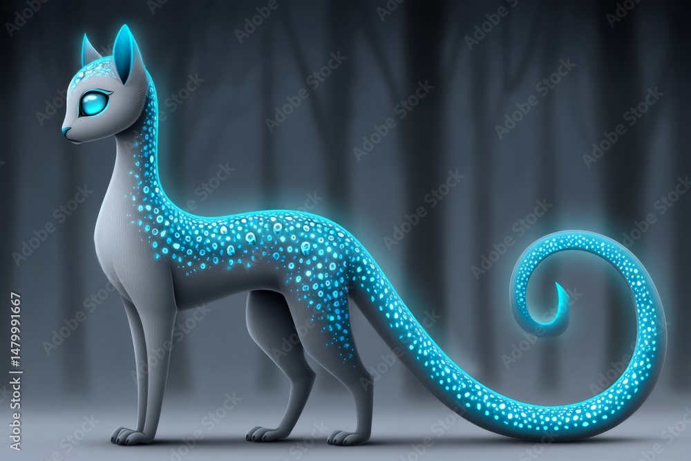 Fototapeta premium A fantasy creature with glowing bioluminescent spotted patterns in a magical forest