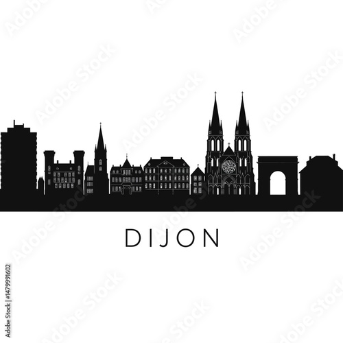 Dijon France Skyline Silhouette Black White.