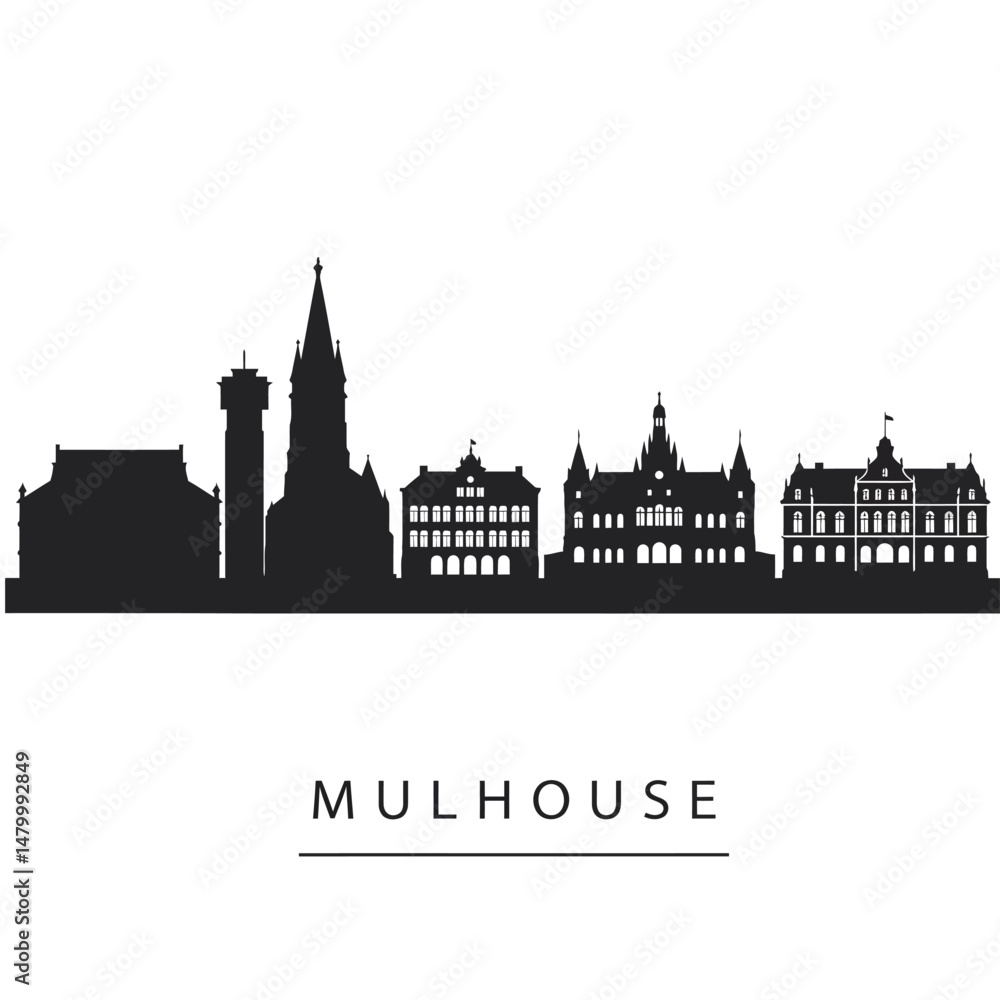 Fototapeta premium Mulhouse Skyline Silhouette with France, and Cityscape.