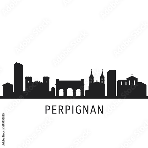 Perpignan Skyline Silhouette with France Black icon.