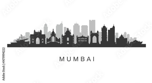 Mumbai Skyline Silhouette India Cityscape.