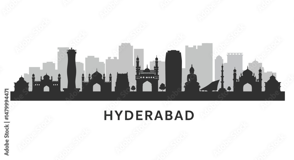 Fototapeta premium Hyderabad Skyline Silhouette India Landmark.