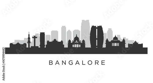 Bangalore Skyline with India Silhouette Vector.