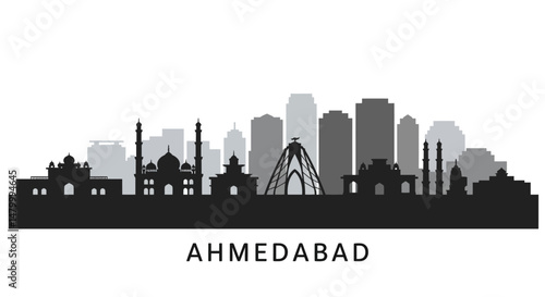 Ahmedabad Skyline with India Vector Illustration.