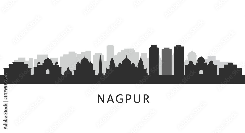 Nagpur Skyline Indian City Vector Silhouette. Nagpur Skyline Indian City Vector Silhouette.
