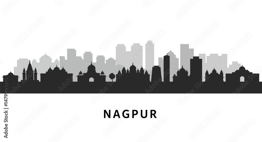 Naklejka premium Nagpur with India City Skyline Silhouette.