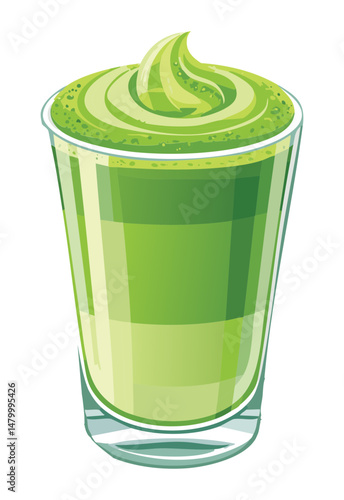 Creamy Green Matcha Latte - Vector Illustration