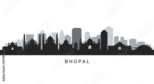 Bhopal skyline vector silhouette with India, and cityscape.