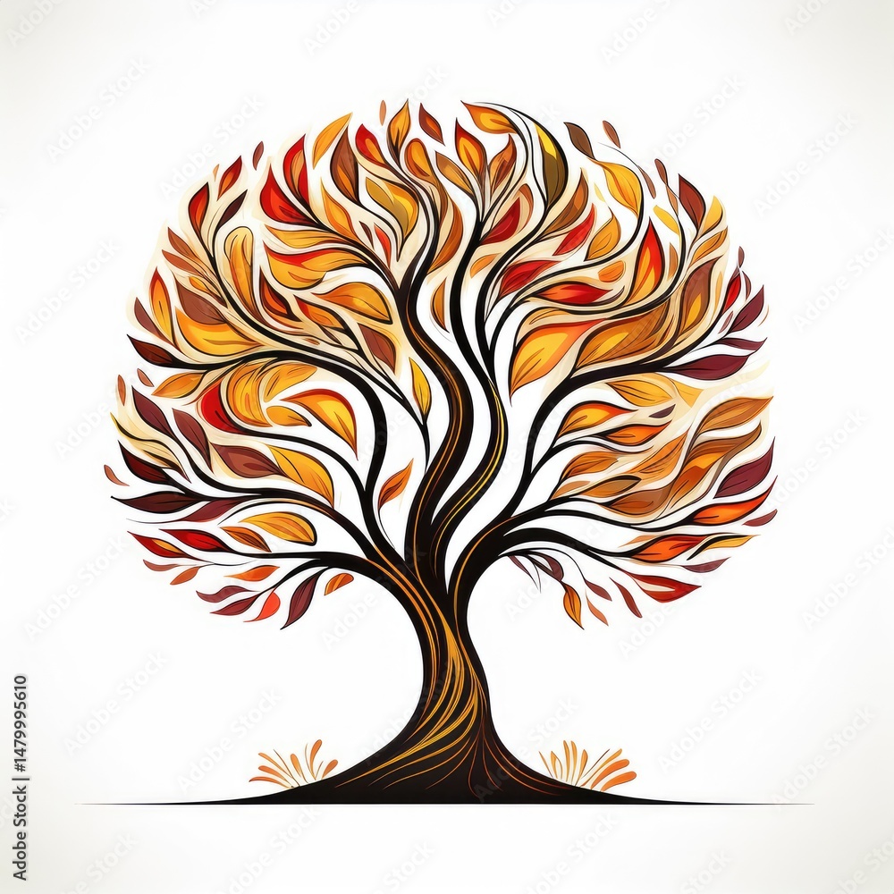 Fototapeta premium Colorful autumn tree with vibrant leaves in artistic design
