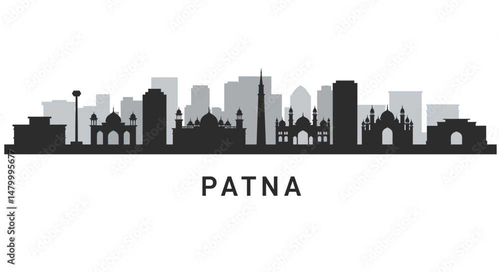 Patna Skyline Silhouette with India Cityscape Vector. Patna Skyline Silhouette with India Cityscape Vector.