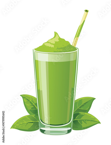 Refreshing Green Smoothie Glass - Vector Illustration