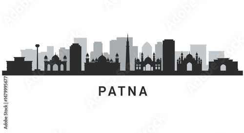 Patna Skyline Silhouette with India Cityscape Vector.