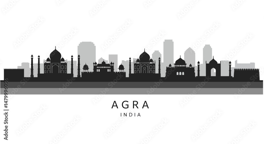 Agra Skyline India with Silhouette Vector. Agra Skyline India with Silhouette Vector.
