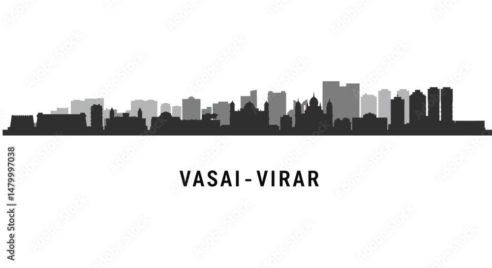 Fototapeta premium VasaiVirar with India City skyline silhouette Vector.