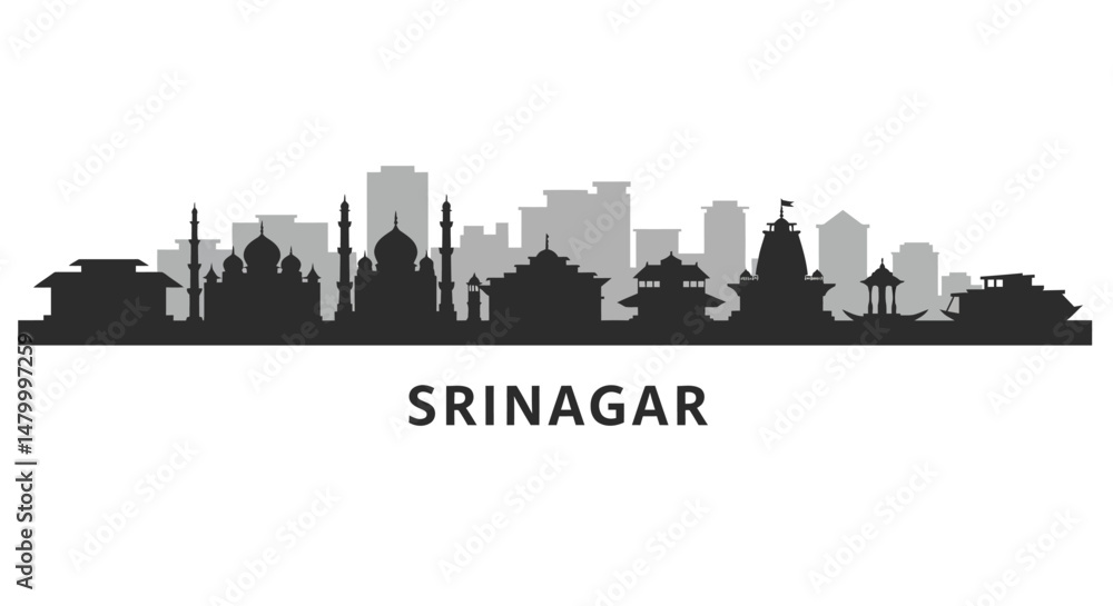 Fototapeta premium Srinagar skyline with city silhouette, and India.