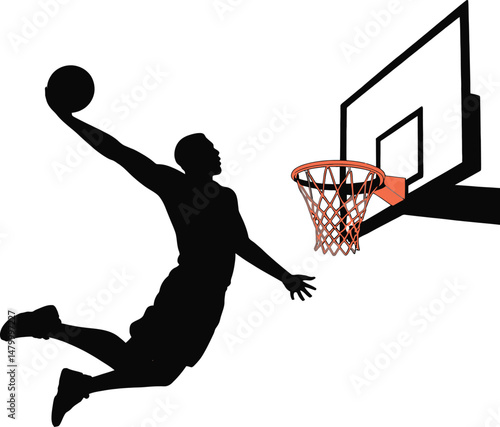Silhouette of a Basketball Player Dunking
