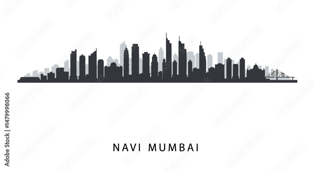 Fototapeta premium Navi Mumbai skyline silhouette with India.