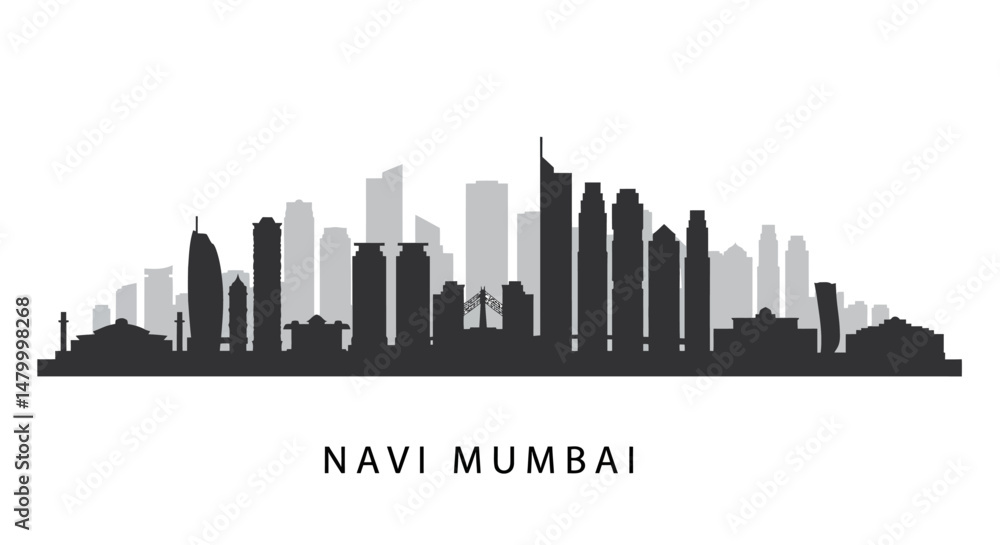 Navi Mumbai Skyline Silhouette with Cityscape Vector. Navi Mumbai Skyline Silhouette with Cityscape Vector.