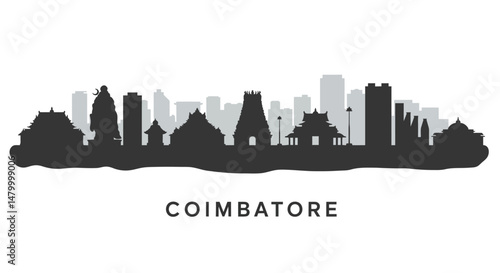 Coimbatore Skyline Indian Cityscape Silhouette.