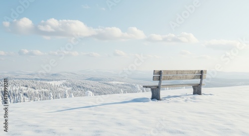 Wallpaper Mural A Peaceful Bench on a Snowy Hilltop Wallpaper Landscape Torontodigital.ca