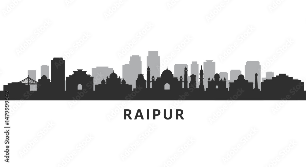 Raipur Skyline India City Vector Silhouette. Raipur Skyline India City Vector Silhouette.