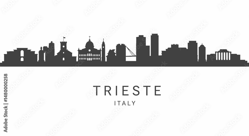 Naklejka premium Trieste Italy Skyline Black Silhouette Vector.