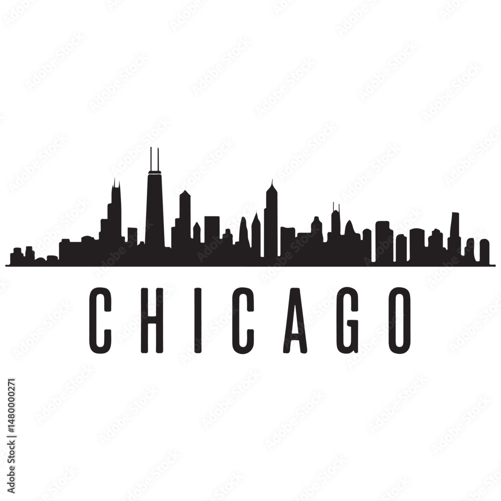 Fototapeta premium Chicago city skyline horizontal banner. Black and white silhouette of Chicago city, USA. Vector template for your design. Vector black silhouette. with white background