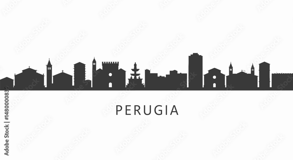 Naklejka premium Perugia skyline silhouette with Italy, and cityscape.