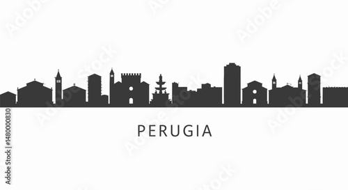 Perugia skyline silhouette with Italy, and cityscape.