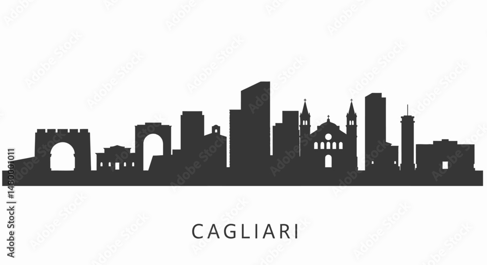 Naklejka premium Cagliari Skyline Italy Silhouette White.