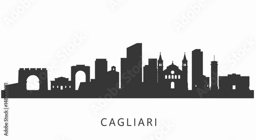Cagliari Skyline Italy Silhouette White.