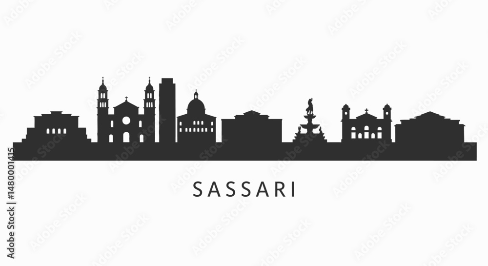 Obraz premium Sassari Italy Skyline Silhouette with Cityscape.