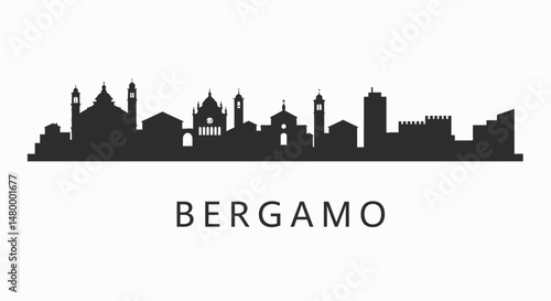 Bergamo Italy Skyline Black Silhouette Vector.