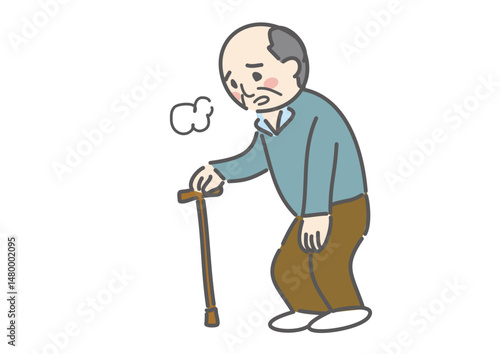 杖をついて歩くけど息切れしてしまうおじいさん