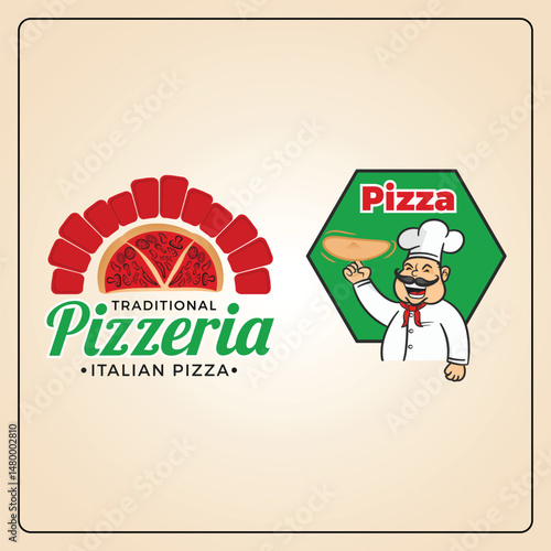 Set of pizzeria logo template design
