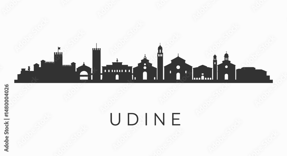 Fototapeta premium Udine with Italy Skyline Silhouette.